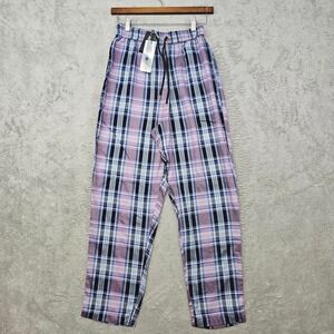 Hot Topic Daisy Street Plaid Lounge Pants Drawstring Waist Purple Blue Women's S